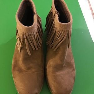 Tan fringe ankle boots